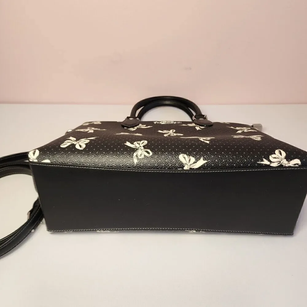 NWT COACH CAA76 Georgia Stachel Bag Bow Print Coated Canvas Silver/Black